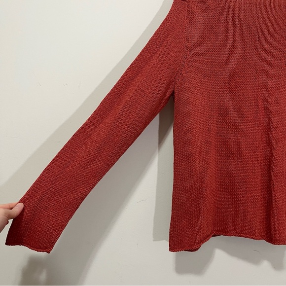 Eileen Fisher Women's Open Knit Sweater Sz L Rust Red Orange Linen Blend V-neck - Picture 14 of 16